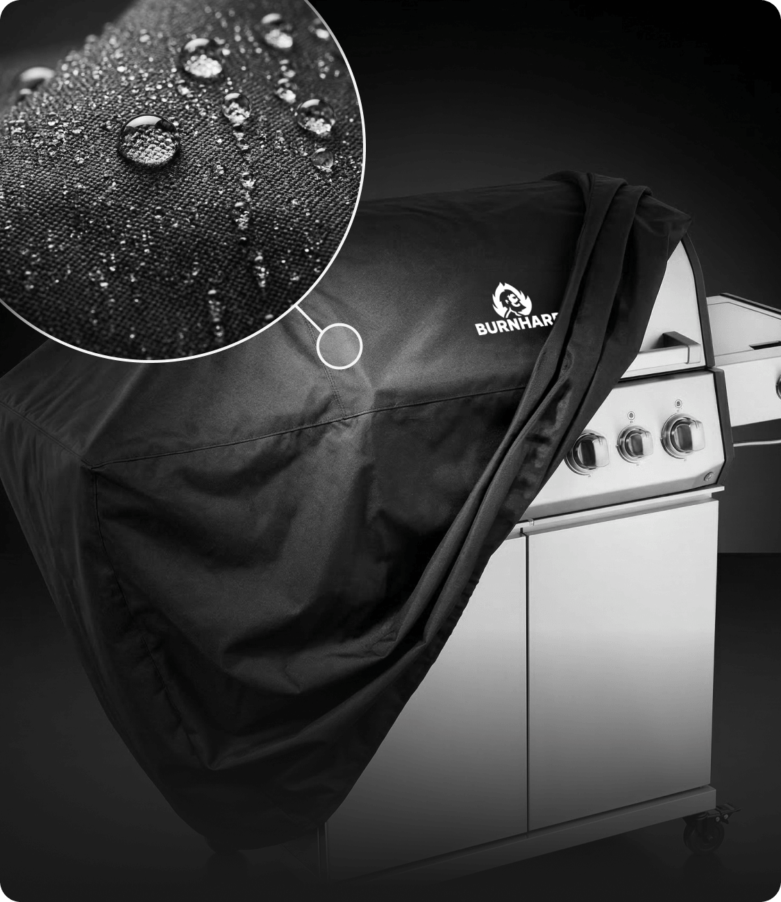 Abdeckhaube für Gasgrill aus wasserabweisendem Material mit BURNHARD Logo