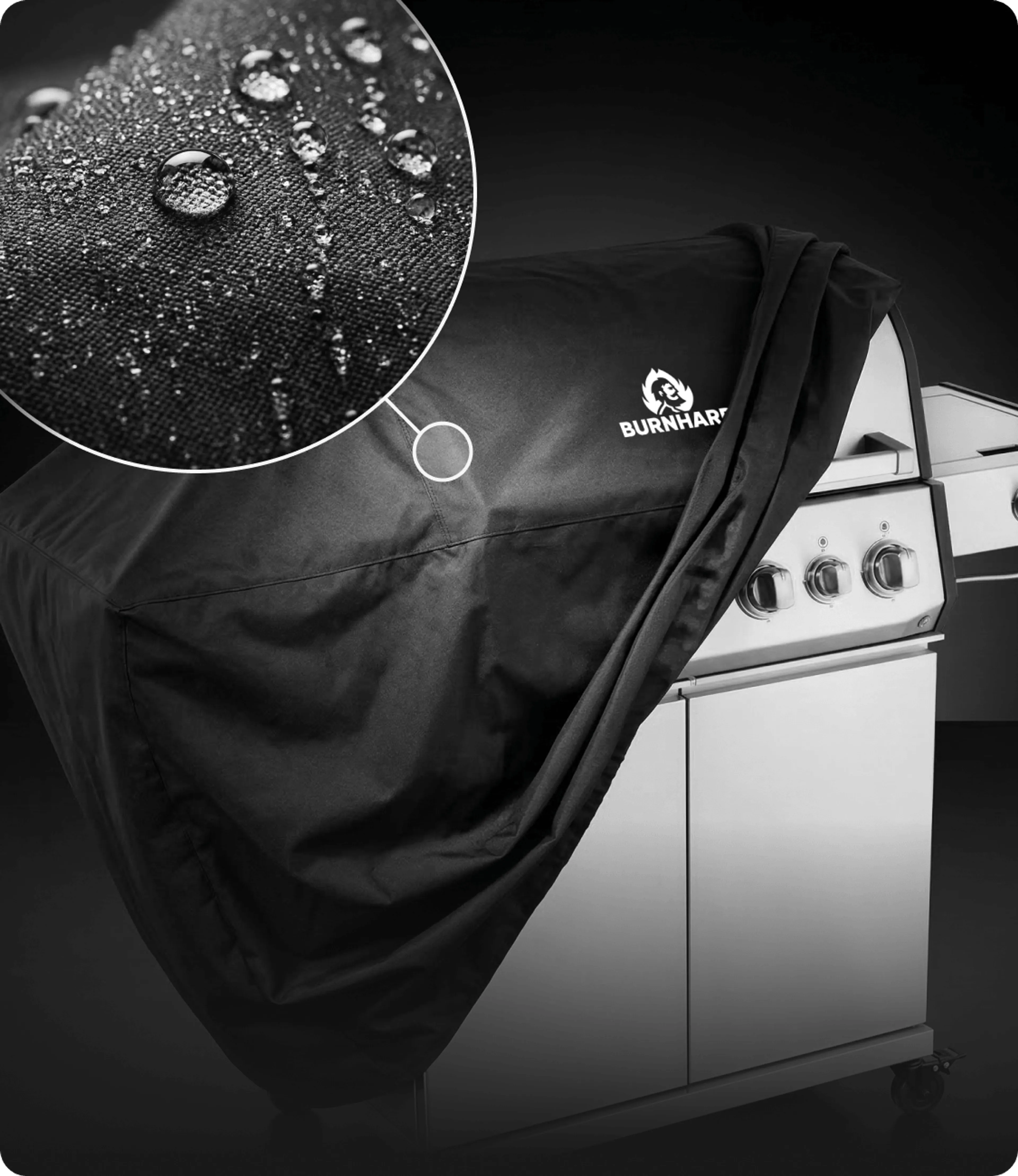 Abdeckhaube für Gasgrill aus wasserabweisendem Material mit BURNHARD Logo