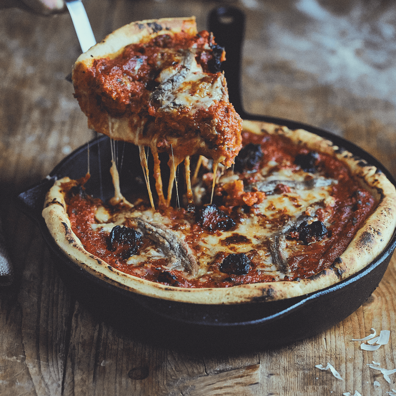 Chicago Deep Dish Pizza from the skillet