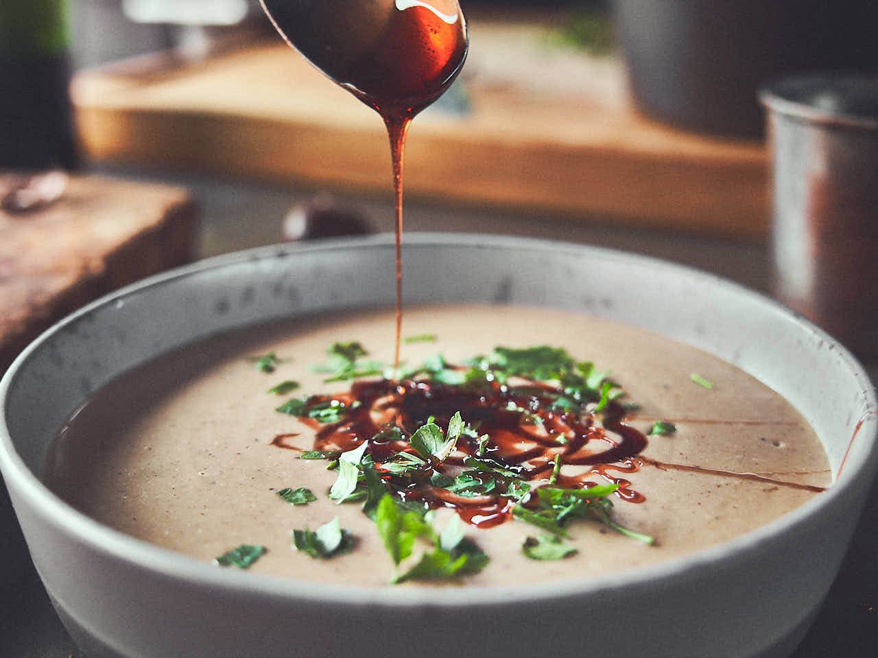 Maronensuppe mit Portweinkaramell